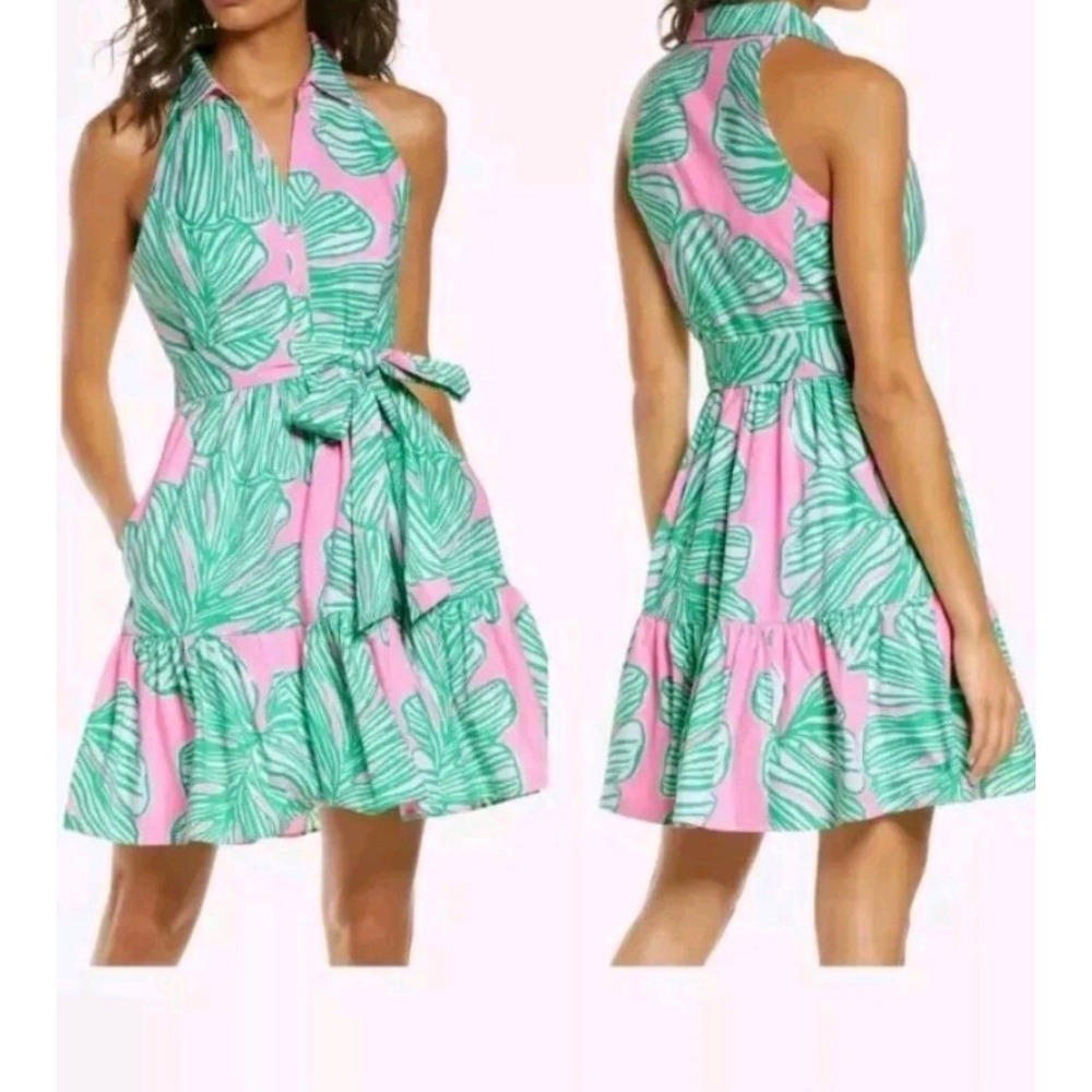 LILLY PULITZER TRISHA SHIRTDRESS women's summer dress SIZE 8 pink green floral
